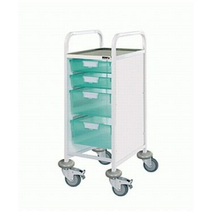 Sunflower Medical Vista 30 Narrow Clinical Procedure Trolley with Two Single and Two Double-Depth Green Trays